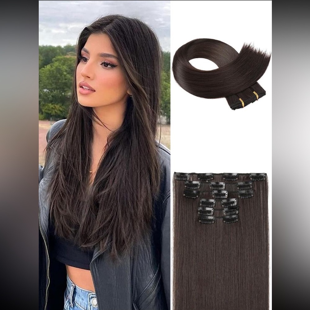 6 clip style 16 clip synthetic 24 inch extended straight hair extensions